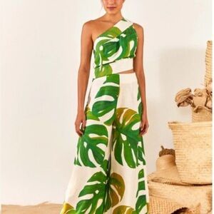 FARM Rio Monstera One-Shoulder Cut-Out Jumpsuit